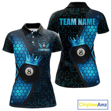 Load image into Gallery viewer, Personalized Blue 8 Ball Pool Crown Hexagon Billiard Shirt For Women, Billiard League Team Jersey TDM5046