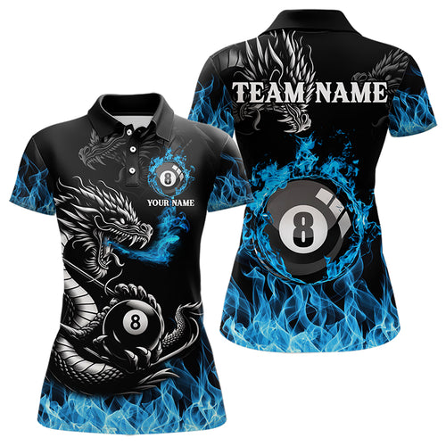 Personalized Blue Flaming Dragon 8 Ball Billiard Shirts For Women Custom Team League Billiard Jerseys TDM3471