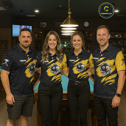 Yellow Black Grunge US Flag 8 Ball & 9 Ball Pool Men's Billiard Shirt Custom Billiard Team Jersey TDM5777