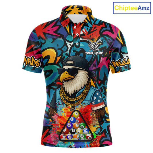 Funny Eagle Colorful Graffiti 8 Ball Billiard Shirt For Men Custom Billiard Jersey Pool Team Shirt TDM5782