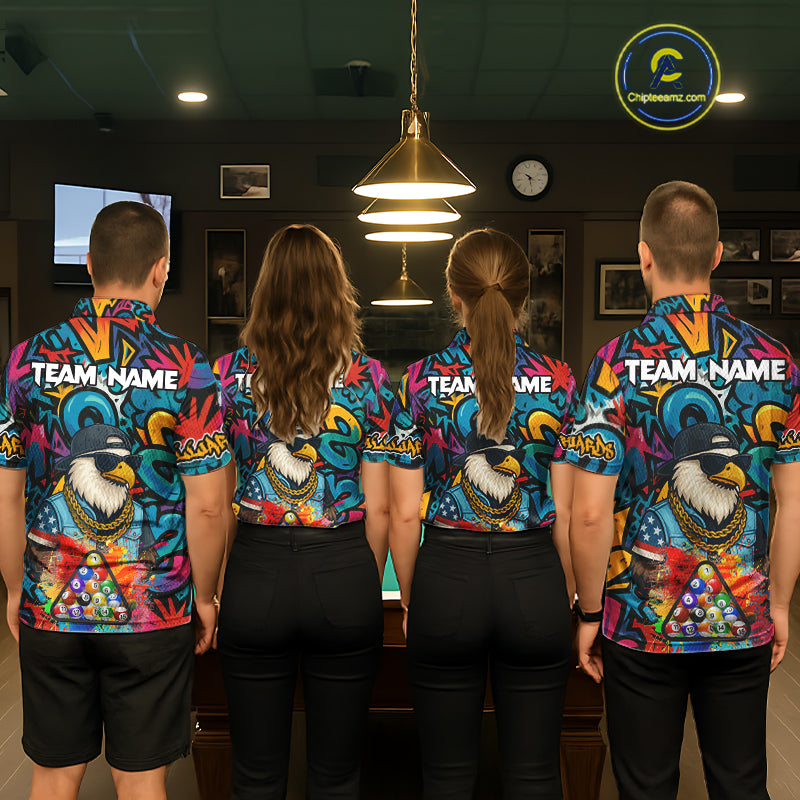 Funny Eagle Colorful Graffiti 8 Ball Billiard Shirt For Men Custom Billiard Jersey Pool Team Shirt TDM5782