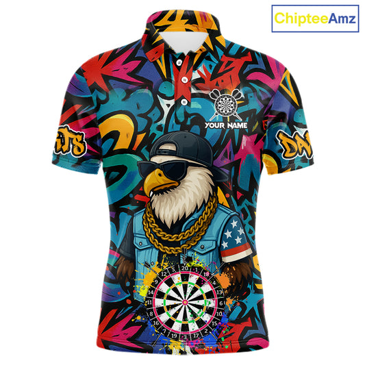 Funny Eagle Colorful Graffiti Darts Shirt For Men Custom Darts Jersey Team Polo & 1/4 Zip TDM5783