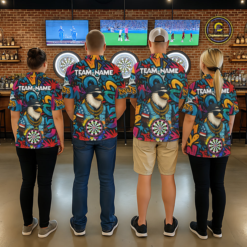 Funny Eagle Colorful Graffiti Darts Shirt For Men Custom Darts Jersey Team Polo & 1/4 Zip TDM5783