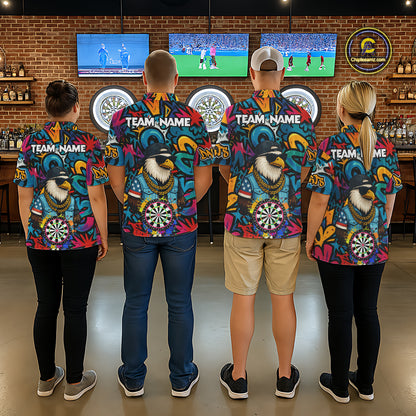 Funny Eagle Colorful Graffiti Darts Shirt For Men Custom Darts Jersey Team Polo & 1/4 Zip TDM5783