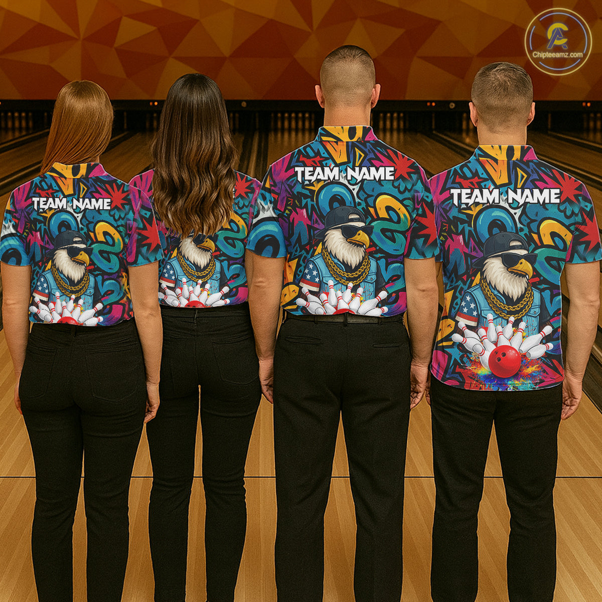 Funny Eagle Colorful Graffiti Bowling Shirt For Men Custom Bowling Team Jersey Polo & 1/4 Zpip TDM5784