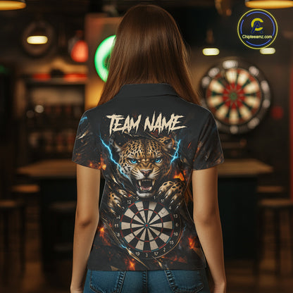 Personalized Leopard Lightning Darts Shirt For Women Custom Darts Jersey Polo & 1/4 Zip Team Shirts TDM6378