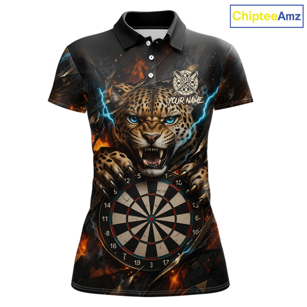 Personalized Leopard Lightning Darts Shirt For Women Custom Darts Jersey Polo & 1/4 Zip Team Shirts TDM6378