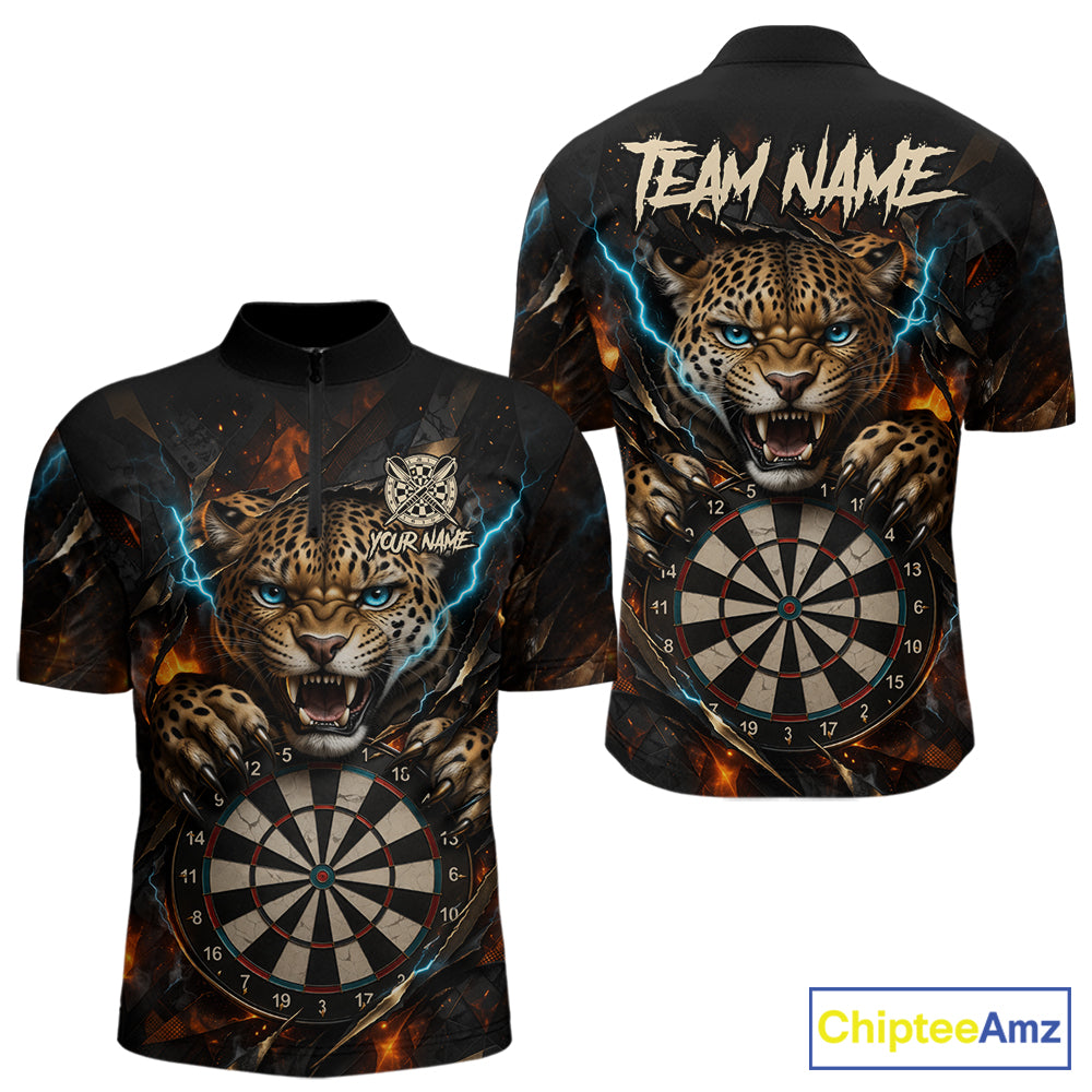 Personalized Leopard Lightning Darts Shirt For Men Custom Darts Jersey Polo & 1/4 Zip Team Shirts TDM6378