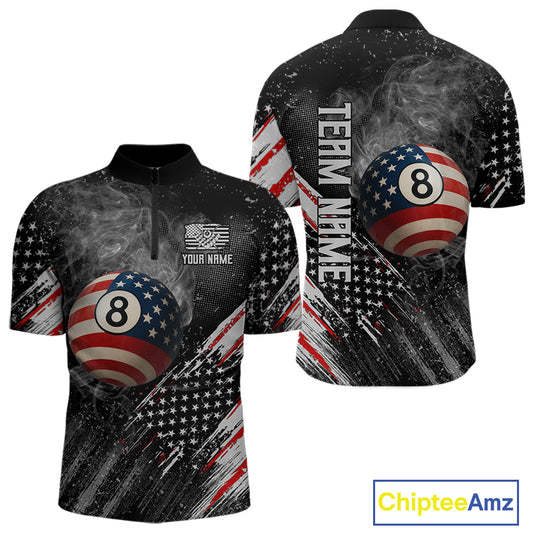 Personalized Grunge American Flag Men's Billiard Shirts Custom 8 Ball Pool Smoke Team Jerseys TDM4054