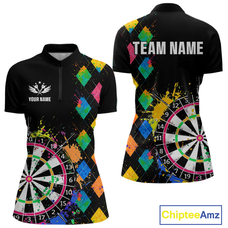Custom Colorful Grunge Argyle Darts Shirt For Women Custom Darts Team Jersey, Funny Darts Gifts TDM4402