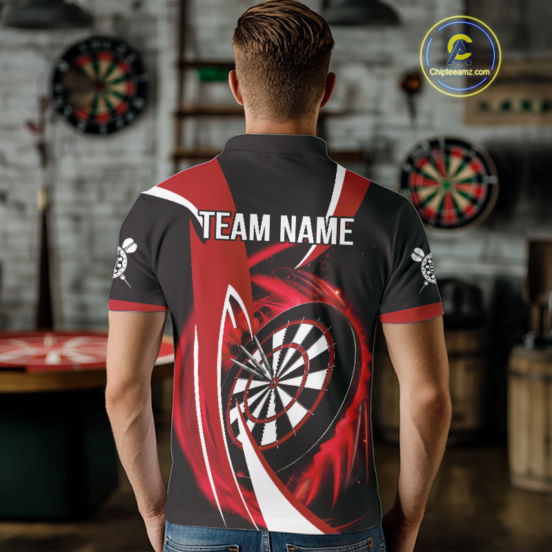 Personalized Red And Black Darts Shirt For Men Custom Darts League Team Polo & 1/4 Zip Jerseys TDM4406