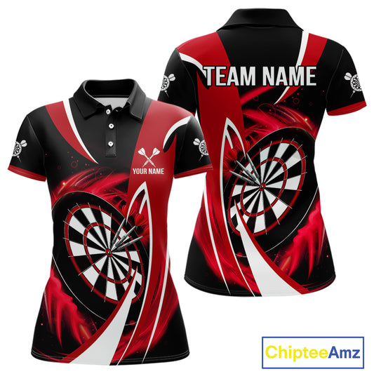 Personalized Red And Black Darts Shirt For Women Custom Darts League Team Polo & 1/4 Zip Jerseys TDM4406
