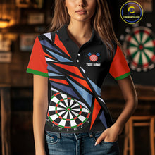 Load image into Gallery viewer, Personalized Red, Blue &amp; Black Darts Shirt For Women Custom Darts League Team Jersey Polo &amp; 1/4 Zip TDM4409