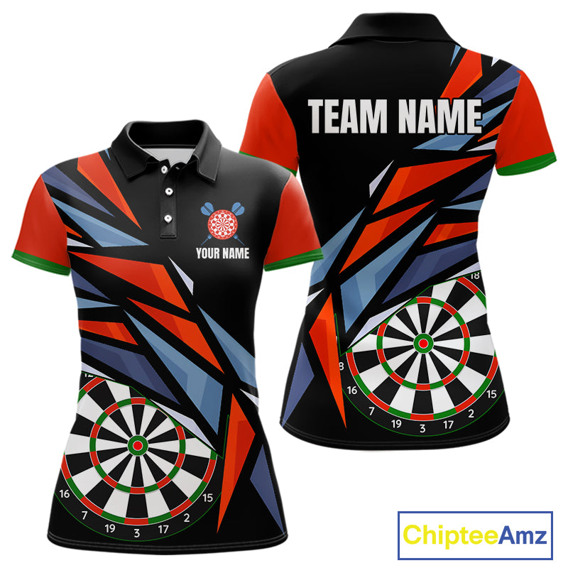Personalized Red, Blue & Black Darts Shirt For Women Custom Darts League Team Jersey Polo & 1/4 Zip TDM4409