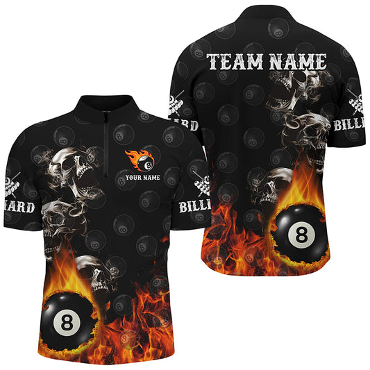 Personalized 8 Ball Pool Skull On Fire Billiard Shirts For Men, Funny 3D Printed Billiard Jerseys TDM2308