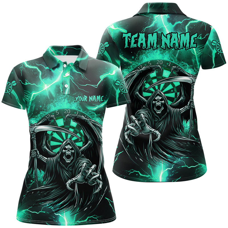 Personalized Turquoise Grim Reaper Custom Thunder Lightning Women Dart Shirts, 3D Darts Team Jerseys TDM2800