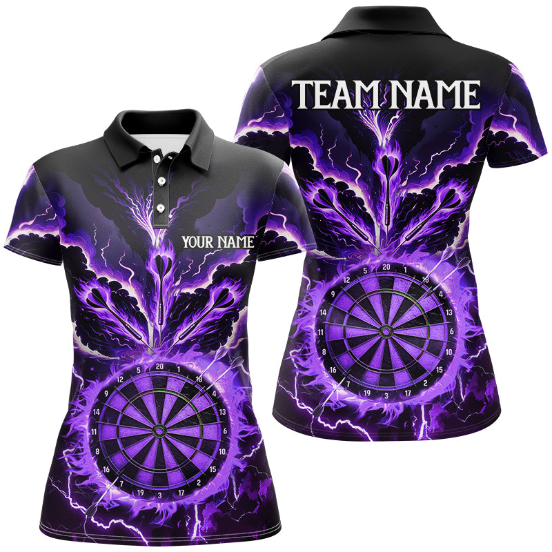 Personalized Lightning Smoke Fire Flame Purple Darts Shirts For Women, Darts League Team Jerseys TDM2801