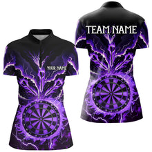 Load image into Gallery viewer, Personalized Lightning Smoke Fire Flame Purple Darts Shirts For Women, Darts League Team Jerseys TDM2801