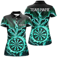 Load image into Gallery viewer, Personalized Lightning Smoke Fire Flame Turquoise Darts Shirts For Women, Darts League Team Jerseys TDM2802