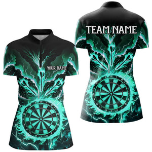 Personalized Lightning Smoke Fire Flame Turquoise Darts Shirts For Women, Darts League Team Jerseys TDM2802