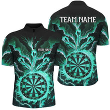 Load image into Gallery viewer, Personalized Lightning Smoke Fire Flame Turquoise Darts Shirts For Men, Darts League Team Jerseys TDM2802