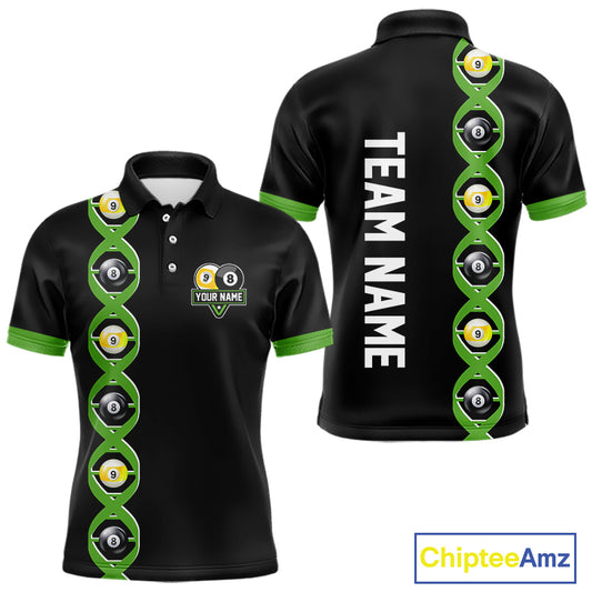DNA Billiard 8 Ball & 9 Ball Shirts For Men Custom Funny Pool Jerseys Team Polo & 1/4 Zip |Green TDM5520
