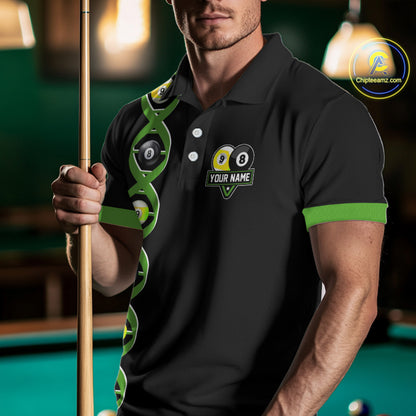 DNA Billiard 8 Ball & 9 Ball Shirts For Men Custom Funny Pool Jerseys Team Polo & 1/4 Zip |Green TDM5520
