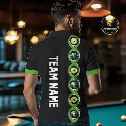 DNA Billiard 8 Ball & 9 Ball Shirts For Men Custom Funny Pool Jerseys Team Polo & 1/4 Zip |Green TDM5520