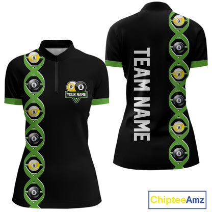 DNA Billiard 8 Ball & 9 Ball Shirts For Women Custom Funny Pool Jerseys Team Polo & 1/4 Zip |Green TDM5520