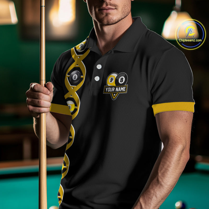 DNA Billiard 8 Ball & 9 Ball Shirts For Men Custom Funny Pool Jerseys Team Polo & 1/4 Zip |Yellow TDM5521