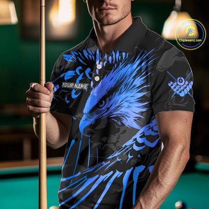 Custom Black And Blue 8 Ball Pool Eagle Paint Billiard Shirts For Men Team League Billiard Jerseys TDM5522
