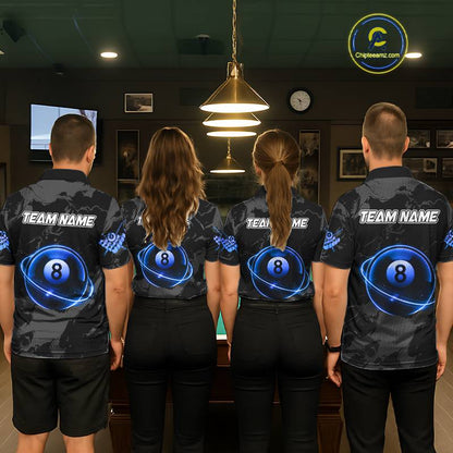 Custom Black And Blue 8 Ball Pool Eagle Paint Billiard Shirts For Men Team League Billiard Jerseys TDM5522