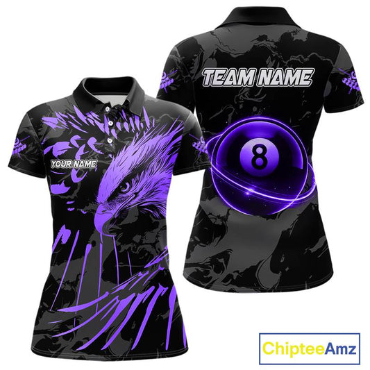 Custom Black And Purple 8 Ball Pool Eagle Paint Billiard Shirt For Women Team League Billiard Jersey TDM5523