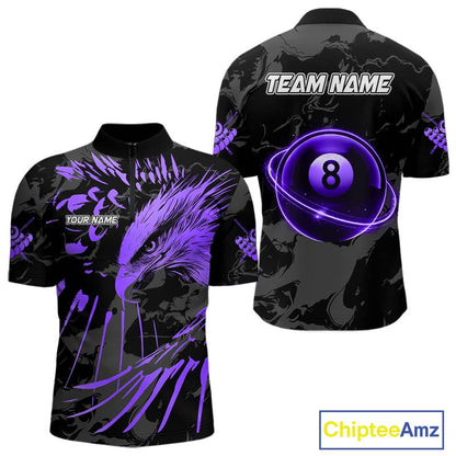 Custom Black And Purple 8 Ball Pool Eagle Paint Billiard Shirt For Men Team League Billiard Jersey TDM5523