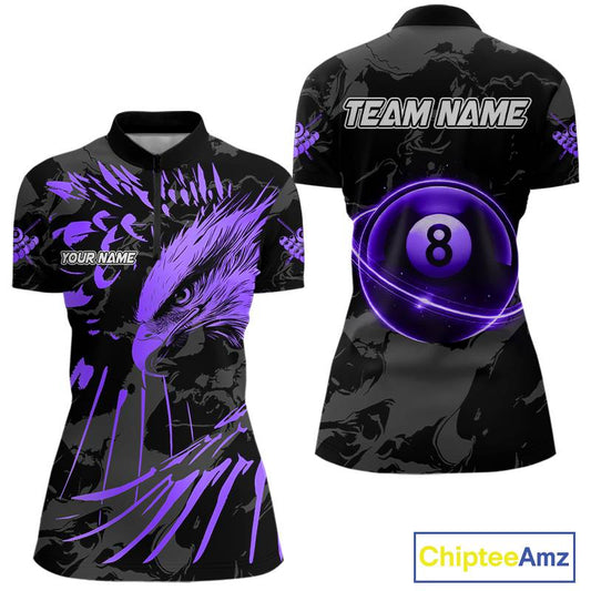Custom Black And Purple 8 Ball Pool Eagle Paint Billiard Shirt For Women Team League Billiard Jersey TDM5523