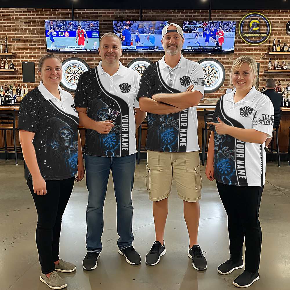 Blue Grim Reaper Darts Men Polo & Quarter-Zip Custom Darts Shirts For Team Darts Jerseys TDM5524