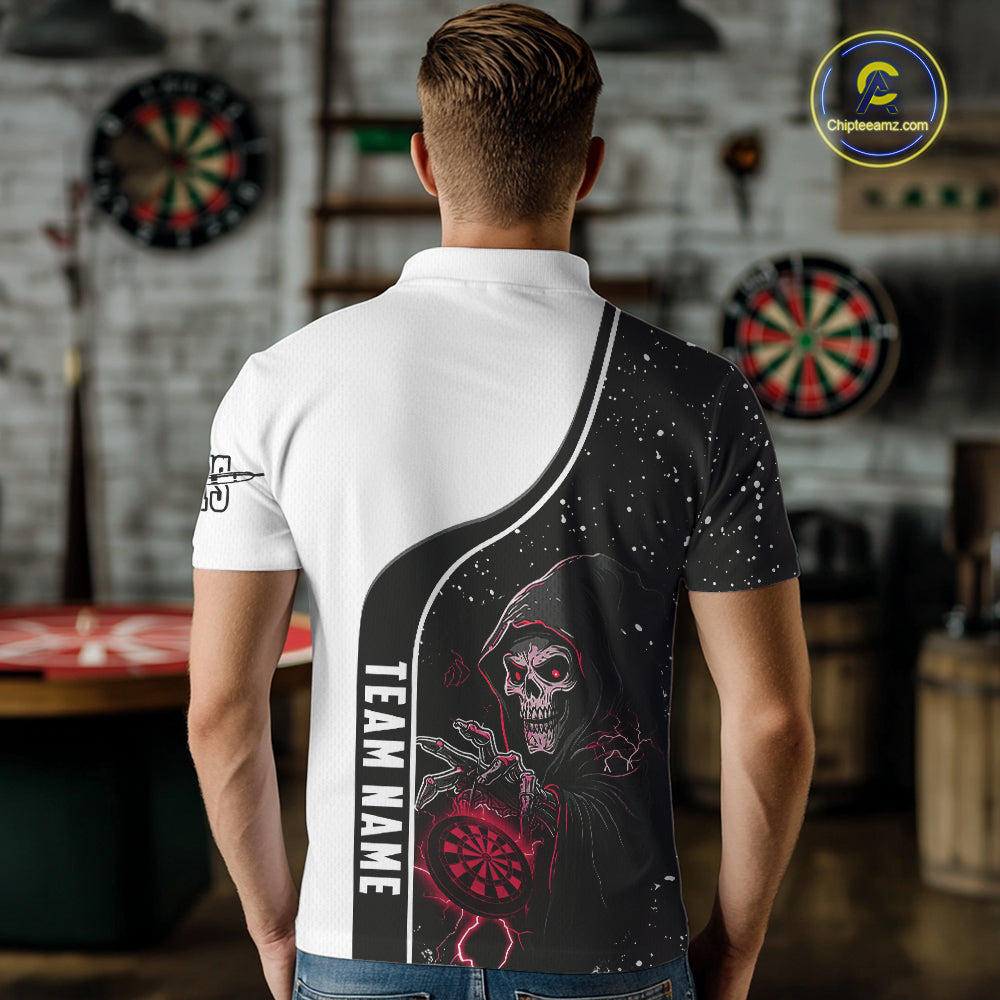 Red Grim Reaper Darts Men Polo & Quarter-Zip Custom Darts Shirts For Team Darts Jerseys TDM5525
