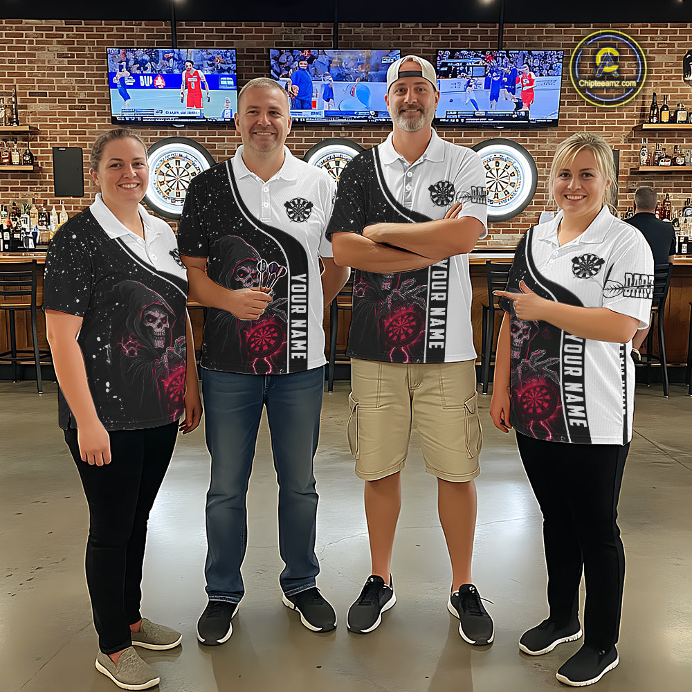 Red Grim Reaper Darts Men Polo & Quarter-Zip Custom Darts Shirts For Team Darts Jerseys TDM5525