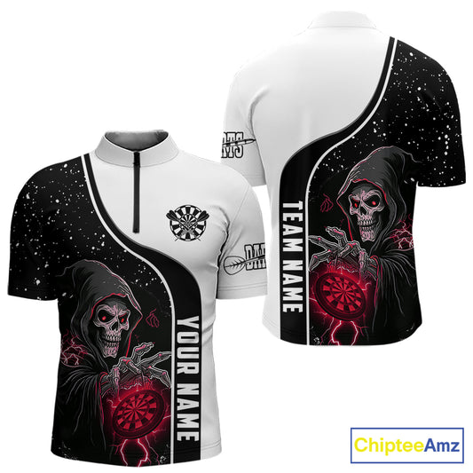 Red Grim Reaper Darts Men Polo & Quarter-Zip Custom Darts Shirts For Team Darts Jerseys TDM5525