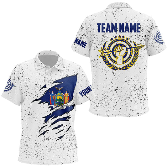 Personalized Grunge New York Archery Kid Polo Shirts, Patriotic New York Flag Shirts For Archers TDM0961