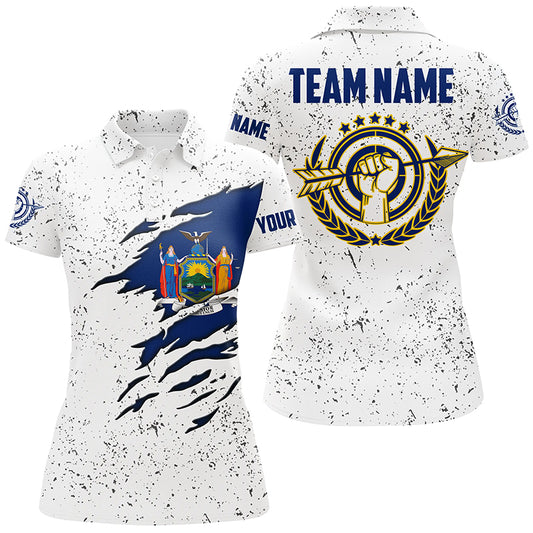 Personalized Grunge New York Archery Women Polo Shirts, Patriotic New York Flag Shirts For Archers TDM0961