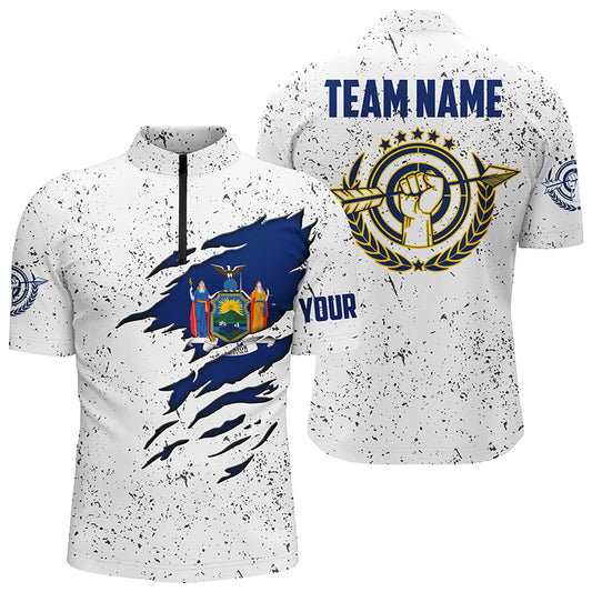 Grunge New York Archery Men Quarter-Zip Custom Patriotic New York Flag Shirts For Archers TDM0961