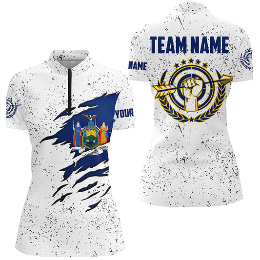 Grunge New York Archery Women Quarter-Zip Custom Patriotic New York Flag Shirts For Archers TDM0961