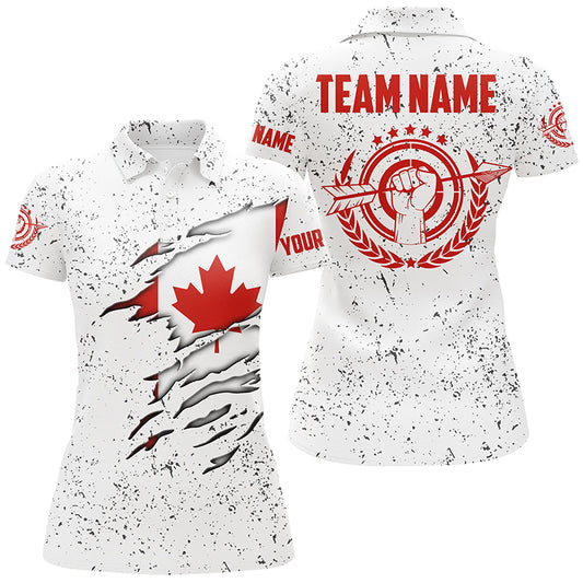 Personalized Grunge Canada Archery Women Polo Shirts, Patriotic Canadian Flag Shirts For Archers TDM0963