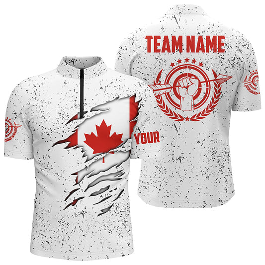 Grunge Canada Archery Men Quarter-Zip Custom Patriotic Canadian Flag Shirts For Archers TDM0963