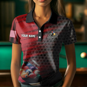 Red And Black Billiard Polo & Quarter-Zip Shirts For Women Custom Billiard Team Shirts Pool Jerseys TDM3473