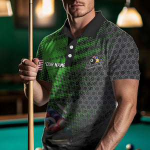 Green And Black Billiard Polo & Quarter-Zip Shirts For Men Custom Billiard Team Shirts Pool Jerseys TDM3474