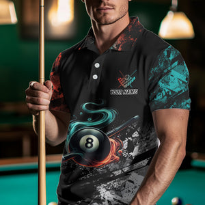 Personalized Orange And Turquoise 8 Ball Pool Smoke Billiard Shirts For Men Custom Billiard Jersey TDM3475