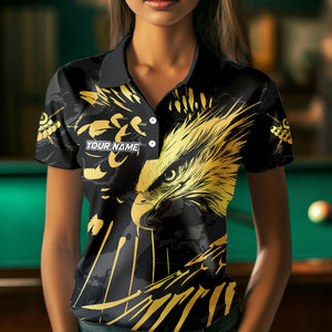 Custom Black And Gold 8 Ball Pool Eagle Paint Billiard Shirts For Women Team League Billiard Jerseys TDM3477