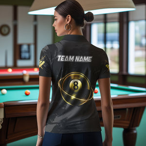 Custom Black And Gold 8 Ball Pool Eagle Paint Billiard Shirts For Women Team League Billiard Jerseys TDM3477